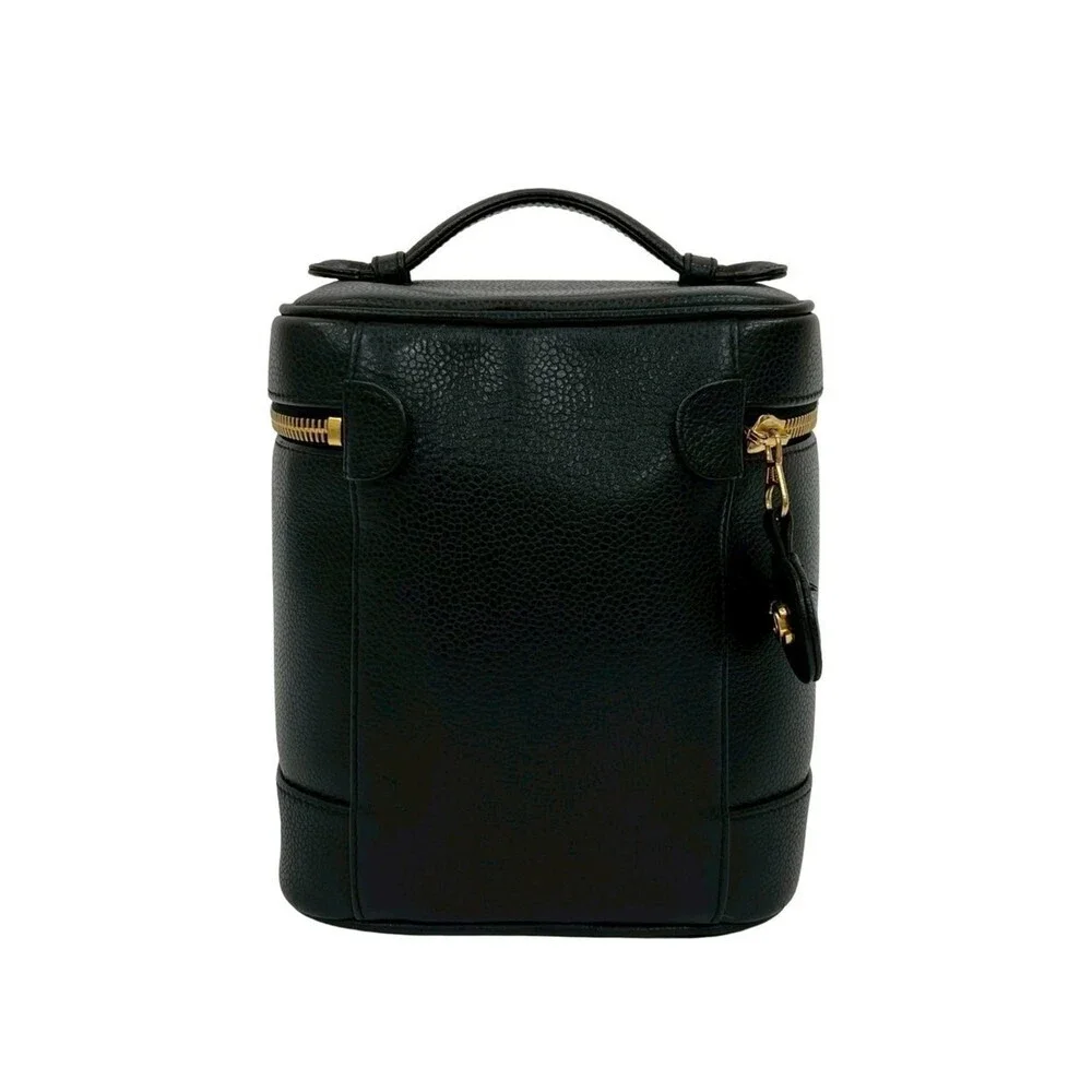 CHANEL Black Caviar Leather Logo Vanity Bag